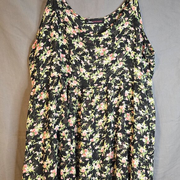Sheer Floral Print Tank Dress sz Large Tiered Spaghetti Straps Jeans Warehouse - Picture 4 of 9